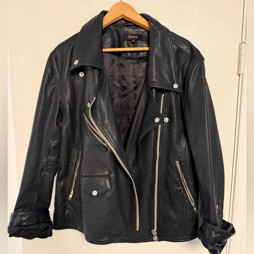 Quince Oversized Black Leather Biker Jacket- NWOT